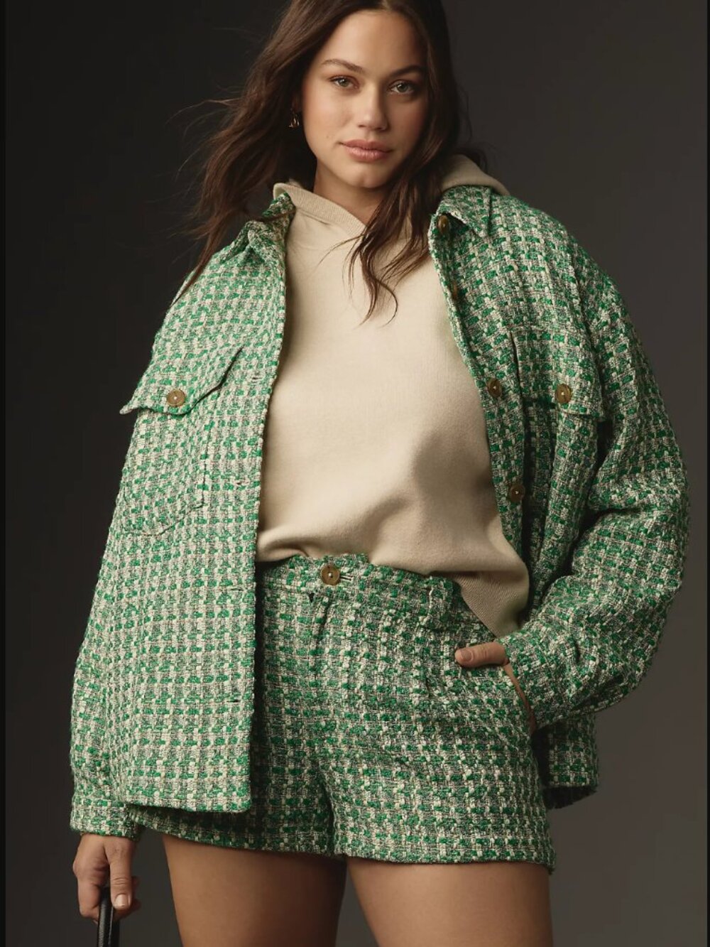 Anthropologie x Maeve Green White Tweed Button-Front Jacket Shacket $138.00 - Picture 7 of 15